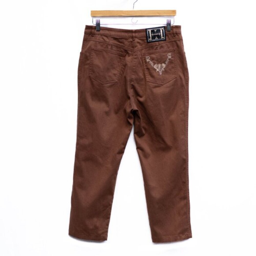 Vtg Escada Pants Women 40 Brown Embroidered Cropped Stretch Germany Ley‎